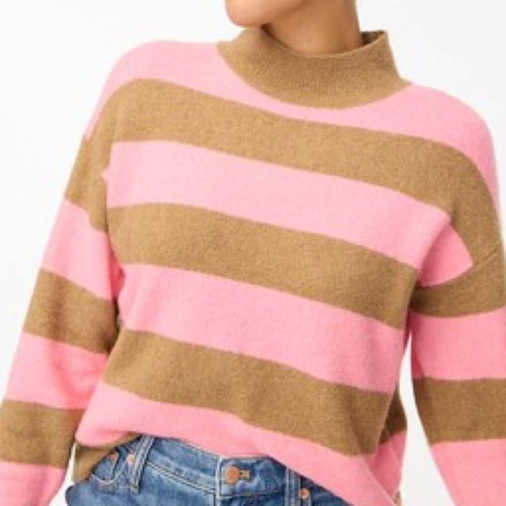 J. Crew Pink and Brown Striped mock neck Sweater extra-soft, women’s small - Picture 8 of 9